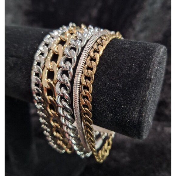 EUC Jenny Bird Mixed Metal Multi-Chain Bracelet Silver & Gold Tone Adjustable Le - Picture 2 of 6